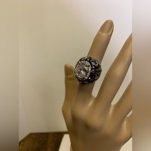 Women’s Black and Silver with CZ Diamond Stone Size 5